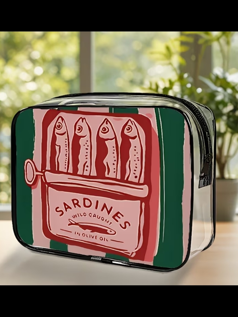 Sardines Graphic Clear Cosmetic Bag - Green & Pink